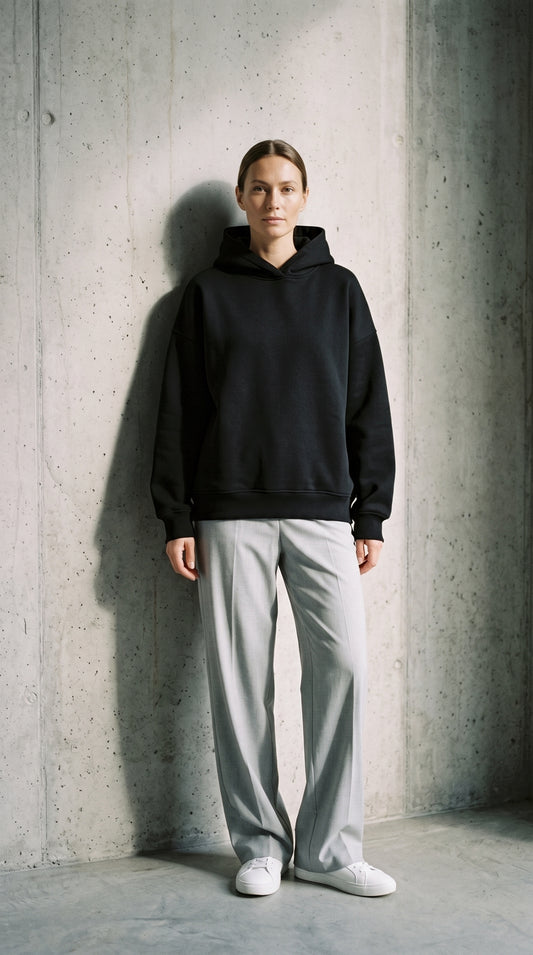 Black plain hoodie — model view