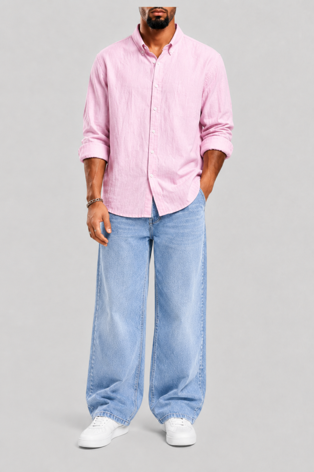 PINK FORMAL SHIRT + BLUE JEANS