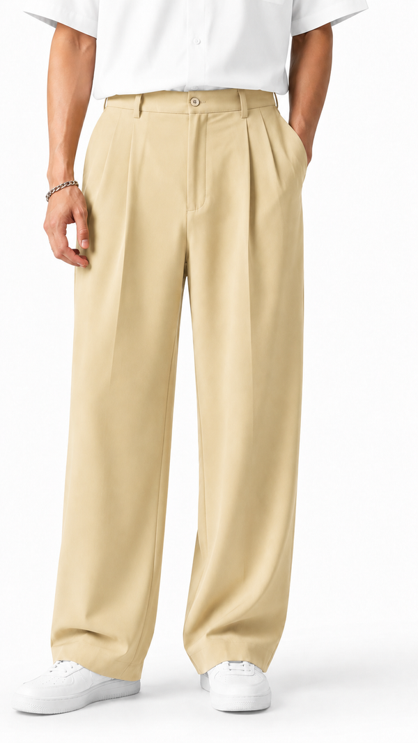Mens Beige Formal Pants