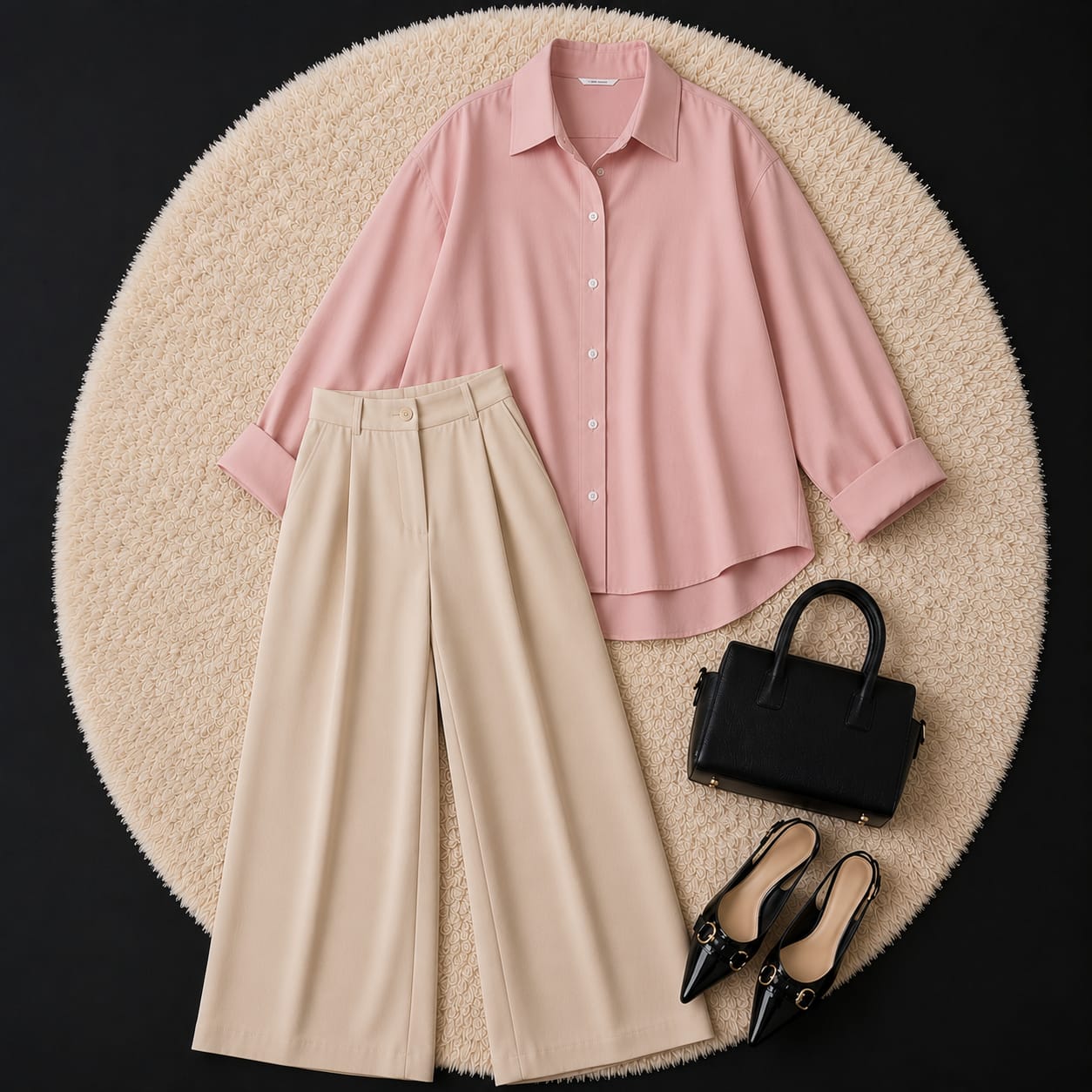 PINK SHIRT & BEIGE KOREAN TROUSER