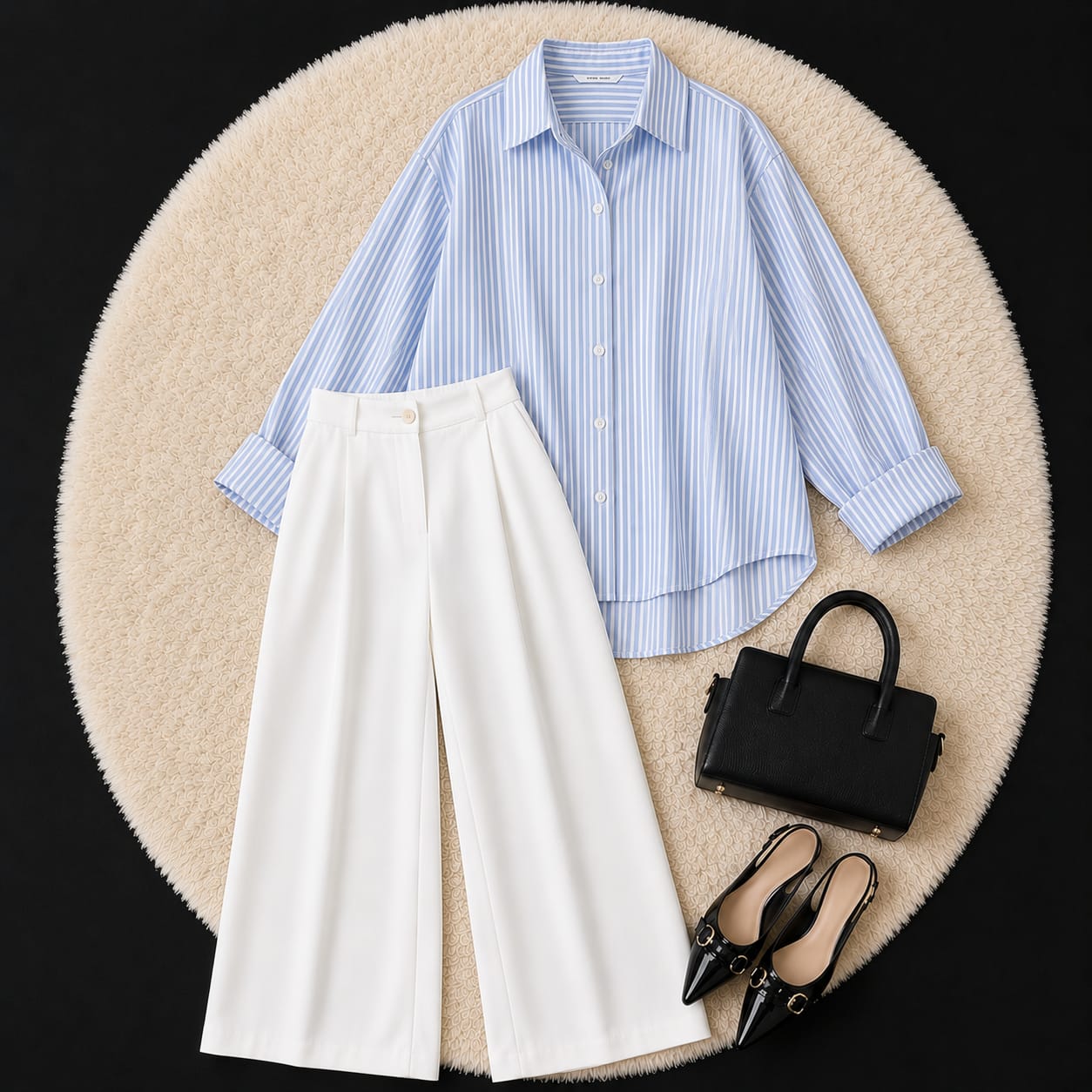 BLUE LINING SHIRT & WHITE KOREAN TROUSER