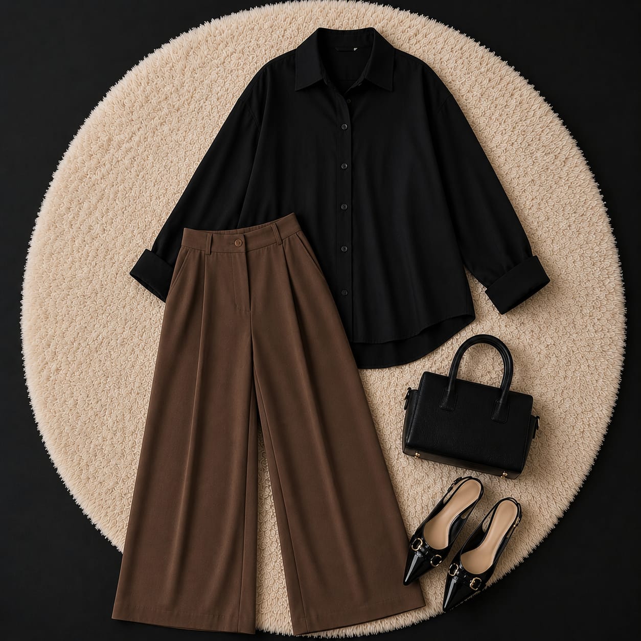 BLACK SHIRT & BROWN  KOREAN TROUSER