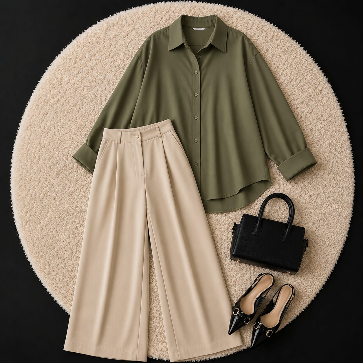GREEN SHIRT & BEIGE KOREAN TROUSER