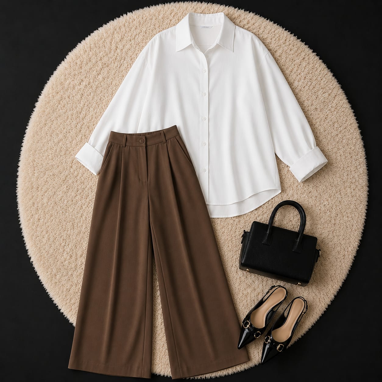 WHIITE SHIRT & BROWN  KOREAN TROUSER