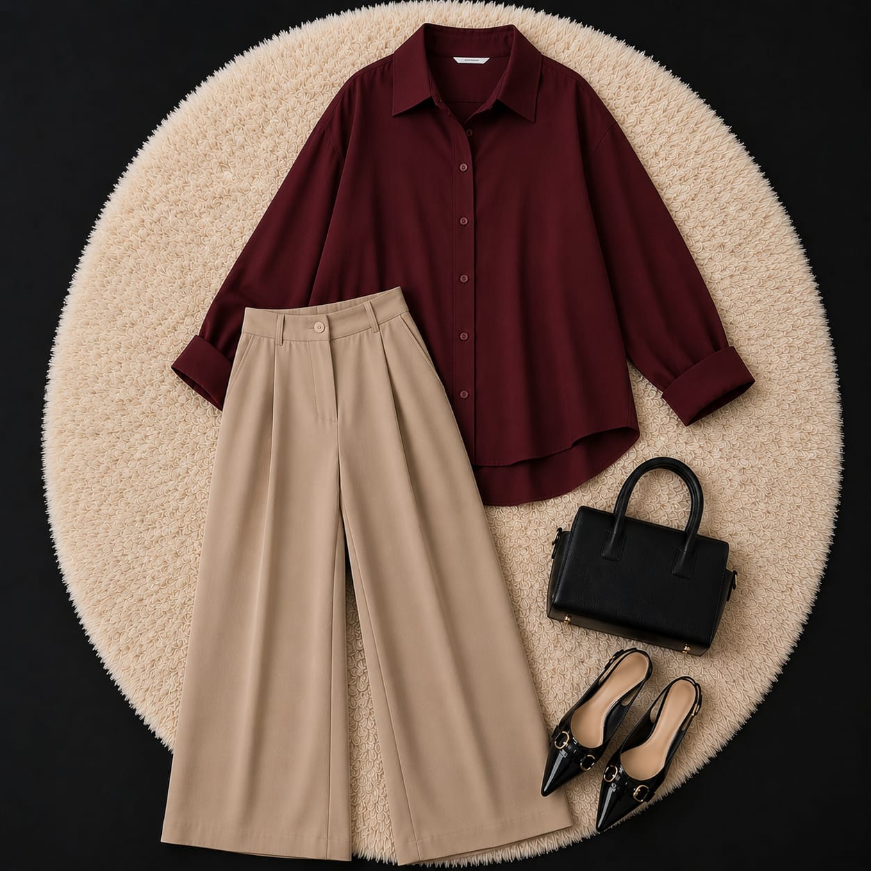 BLACK SHIRT & BEIGE KOREAN TROUSER