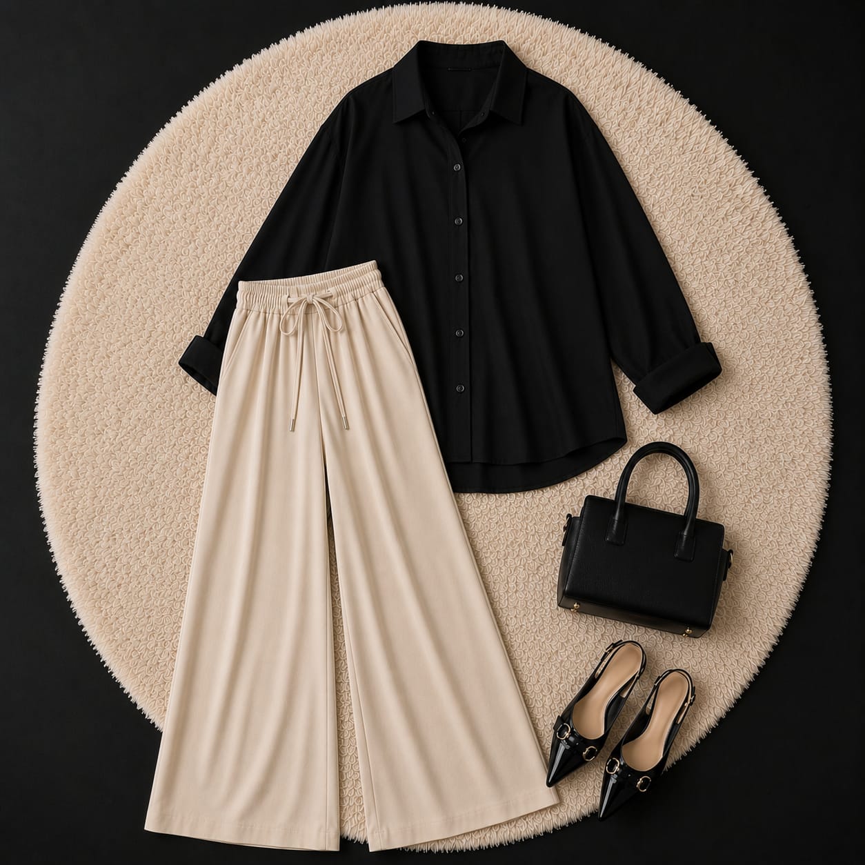 BLACK SHIRT & BEIGE KOREAN TROUSER