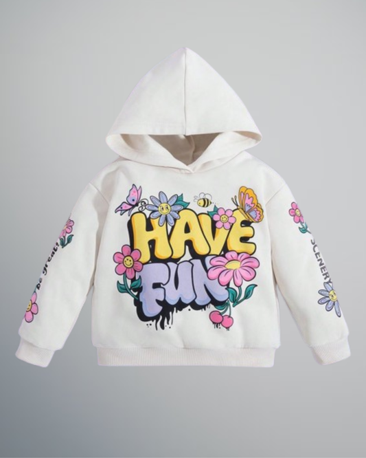 WHITE PRINTED HOODIES FOR GIRLS