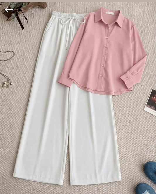 PINK BUTTON DOWN SHIRT & WHITE FLAPPEER