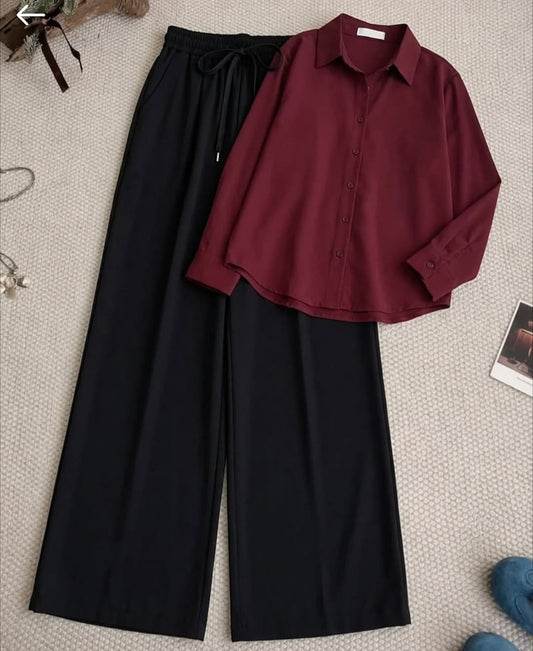MAROON BUTTON DOWN SHIRT & BLACK FLAPPEER
