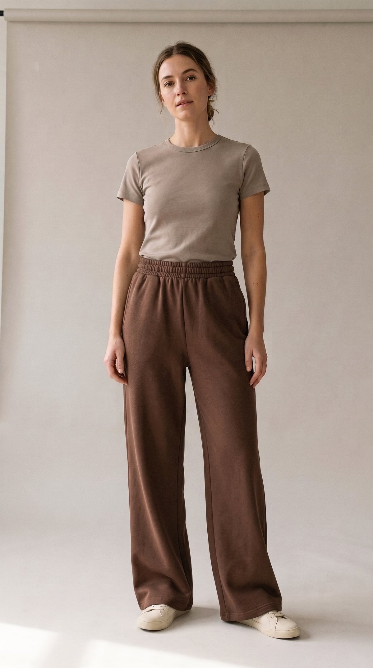 Brown Flapper pants — model front view
