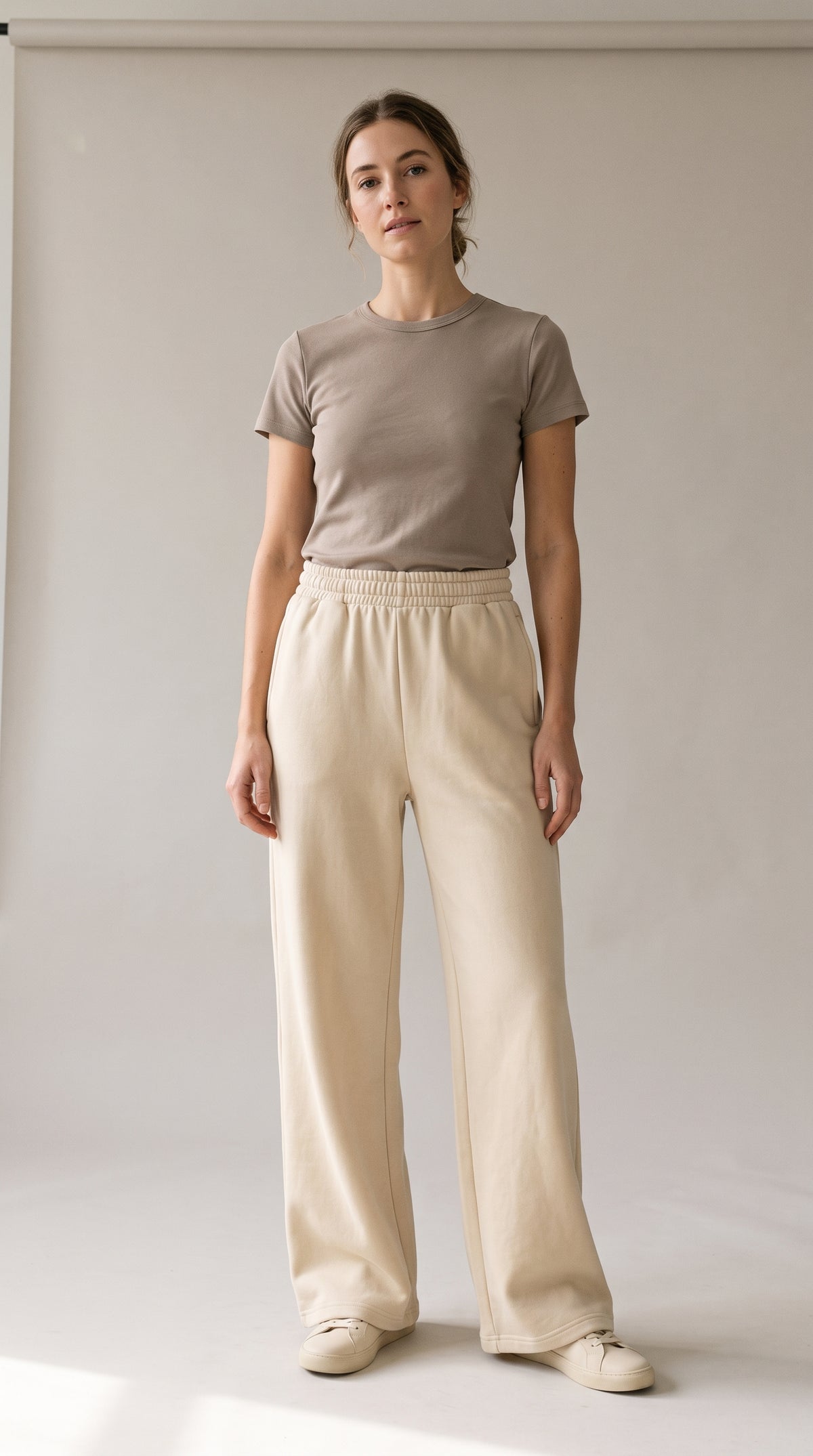 Cream Flapper pants — model front view