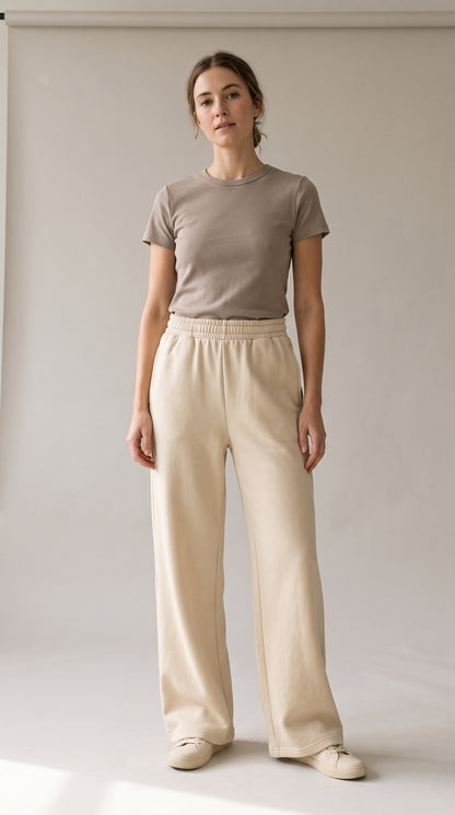 Cream Flapper pants — model front view