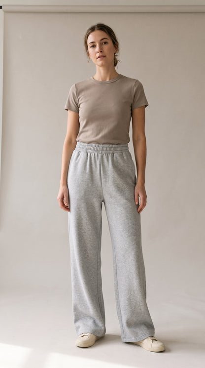 Grey Flapper pants — model front view