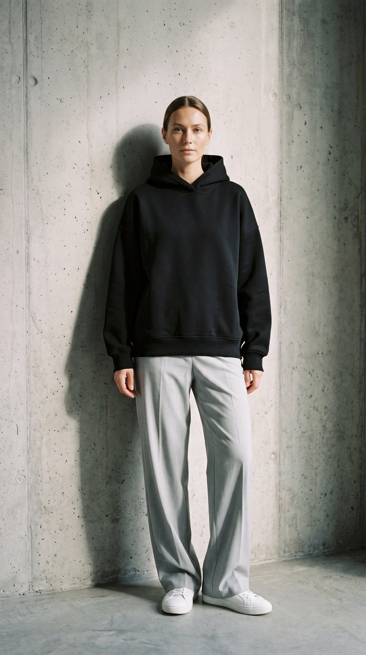 Black plain hoodie — model view