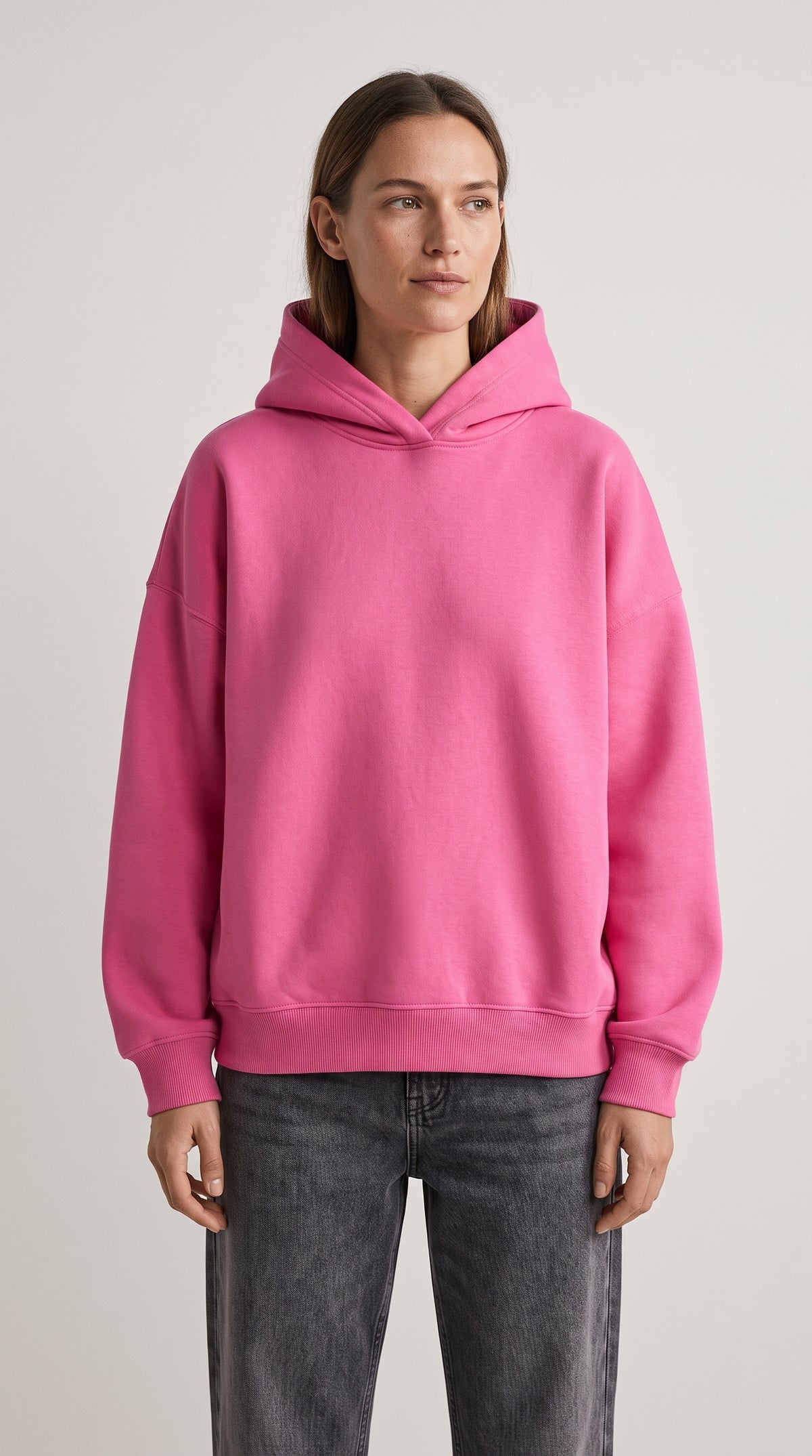 Hot Pink plain hoodie — model view