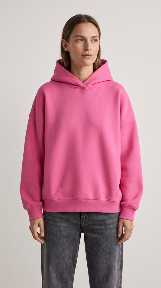 Hot Pink plain hoodie — model view