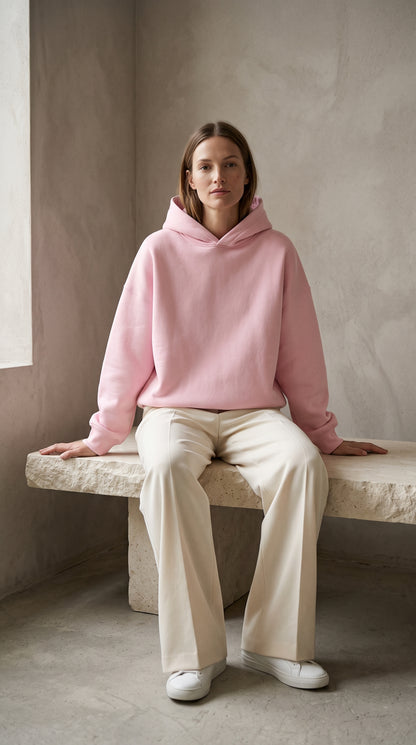 Light Pink plain hoodie — model view