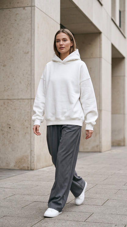 White plain hoodie — model view
