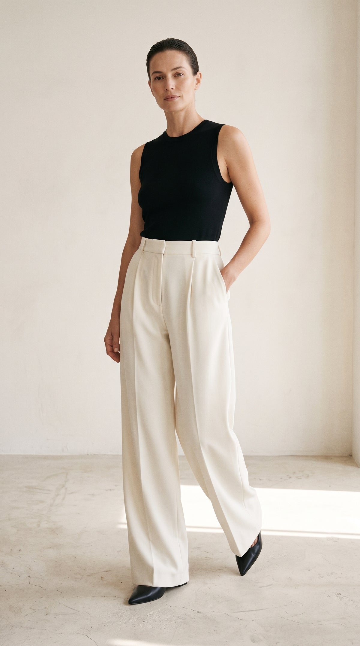 White formal pant — angled front view