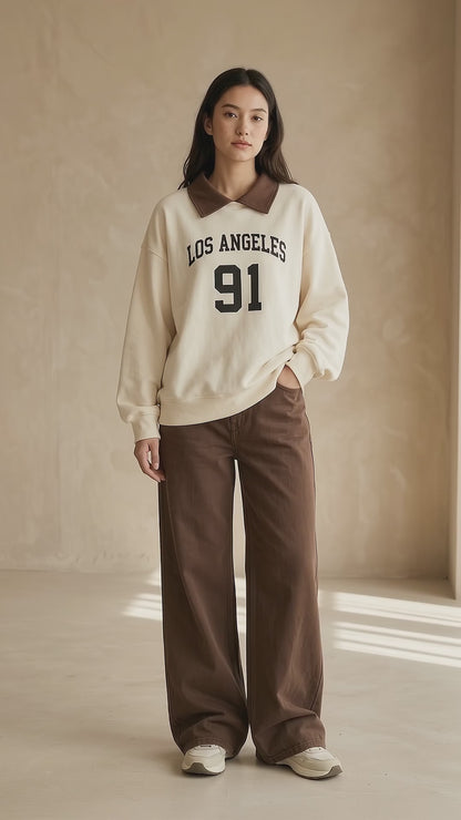 Los Angeles 91 top and brown trouser set — detail video