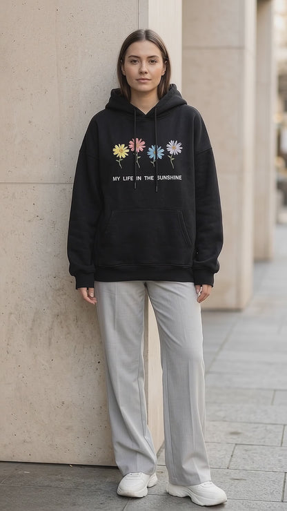 Black Flower Hoodie — close-up detail video